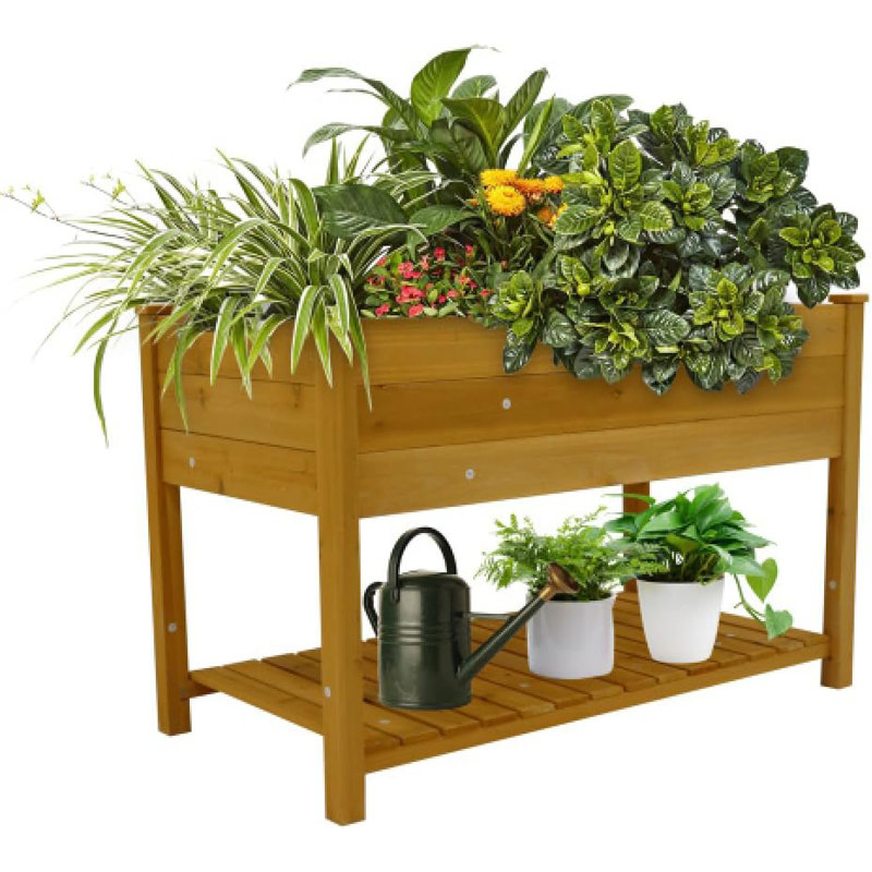 Yesurprise Raised Garden Bed Planter Box With Shelf Wooden Elevated